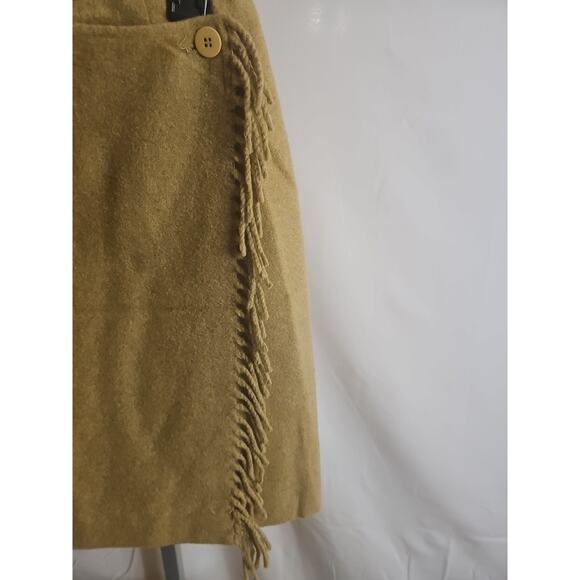 NY & Co Tan Fringe Wrap Skirt Size 8 – Wool Blend Boho Western Cowgirl Style - Picture 2 of 4